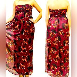 RU Apparel Western Floral Strapless Maxi Dress Size M
